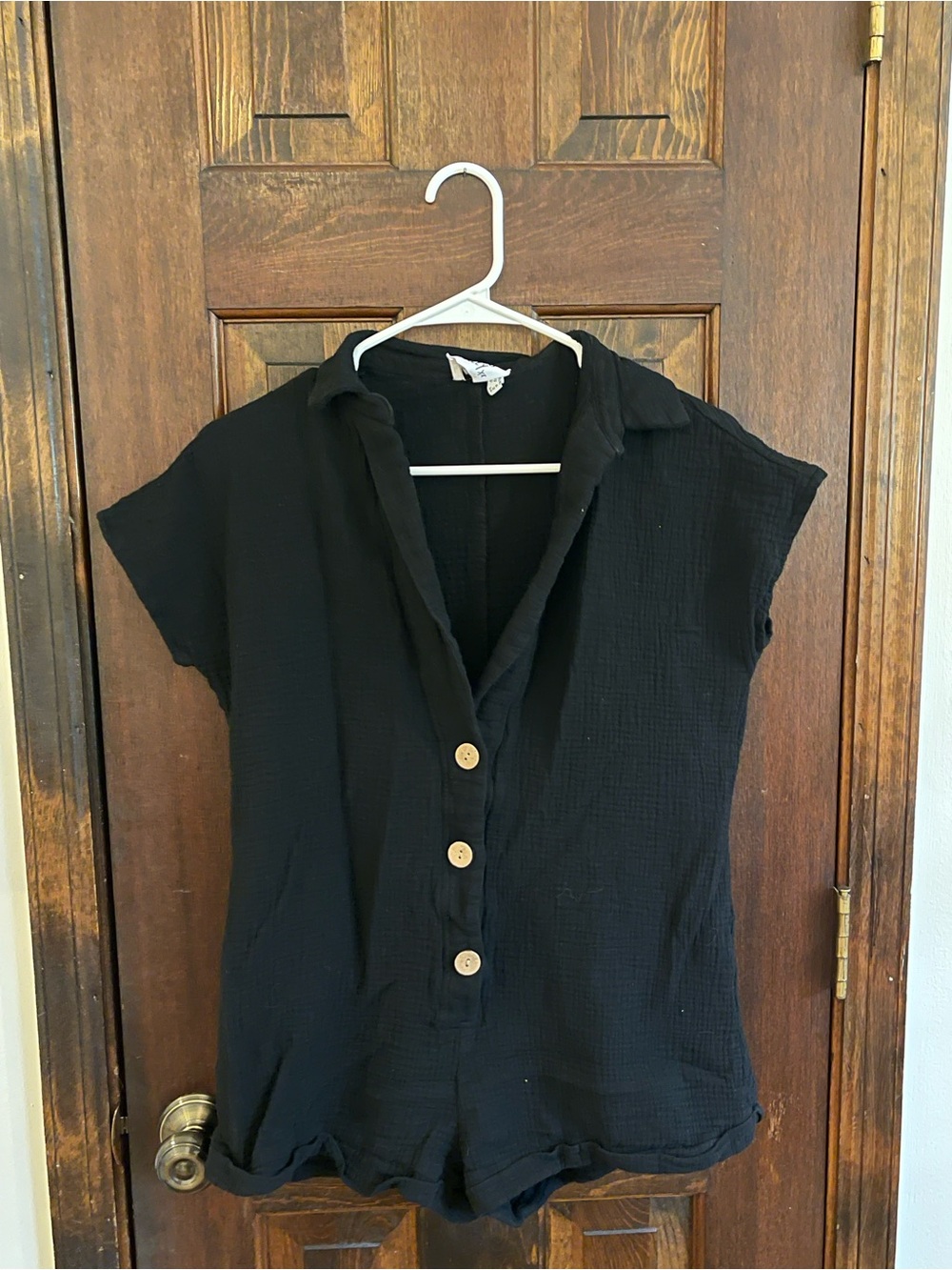 Princess Polly Vixen Playsuit Black Romper US 2 Cotton Button Front Mini